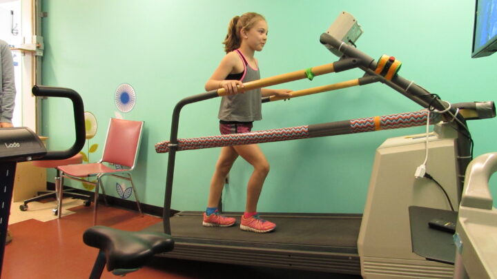 young girl on treadmill