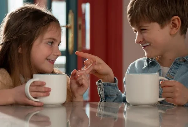 two children with mugs