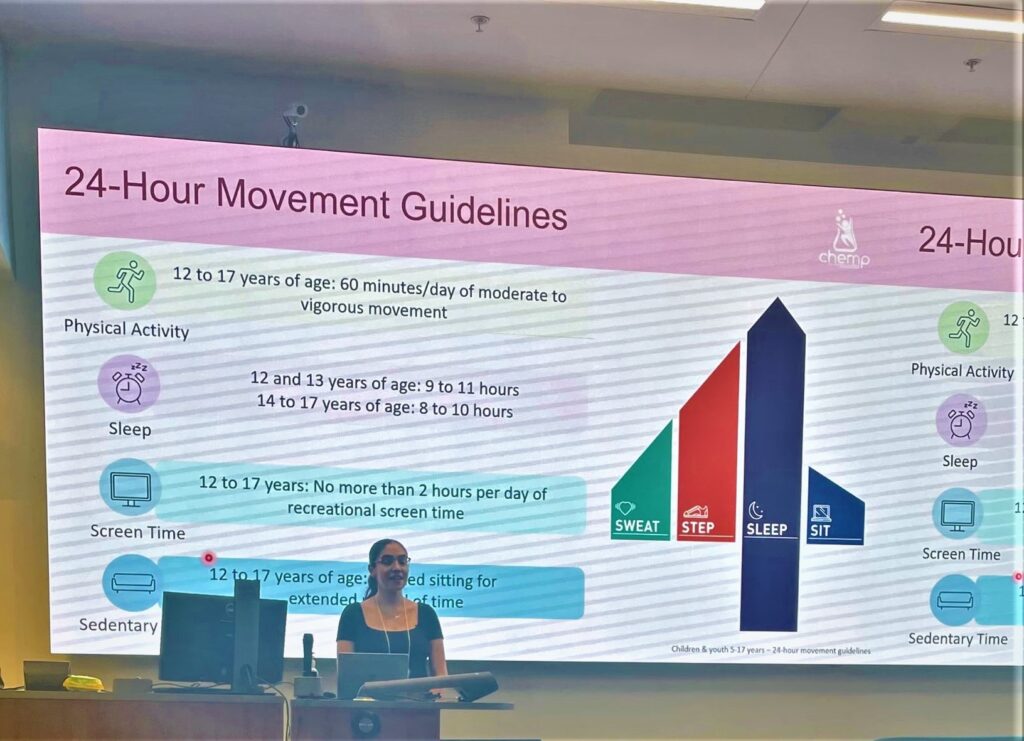 Leili H presenting 24-hour movement guidelines at OEP